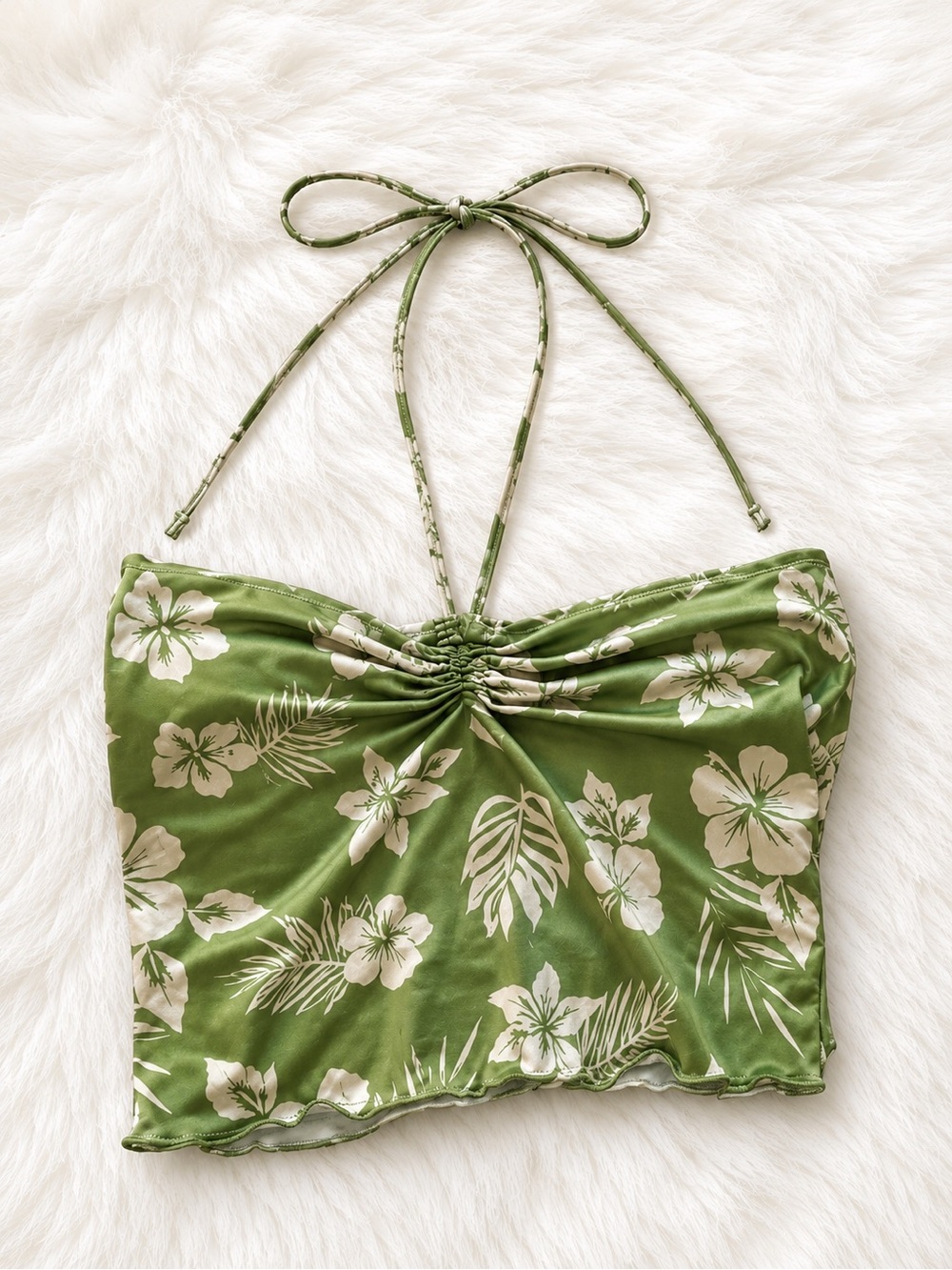 Green Floral Halter Crop Top